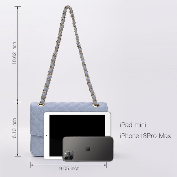 Quilted Shoulder Bag for Women, Medium Flap Crossbody Handbag with Chain Strap, - Picture 6 of 6